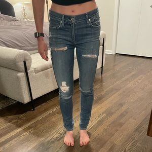 Agolde high rise stretch distressed skinny jeans